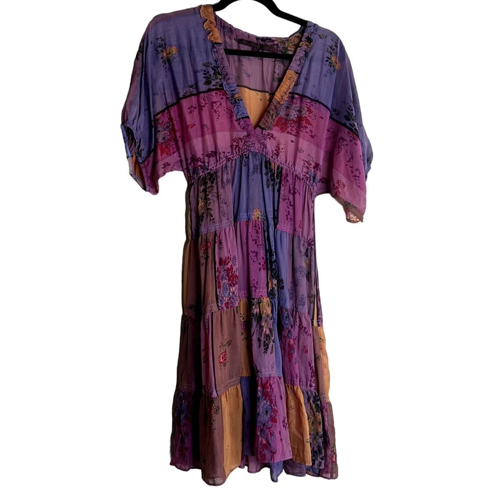 A Common Thread Silk Blend Dress Women Size Small Fit Flare Art To Wear Hippie